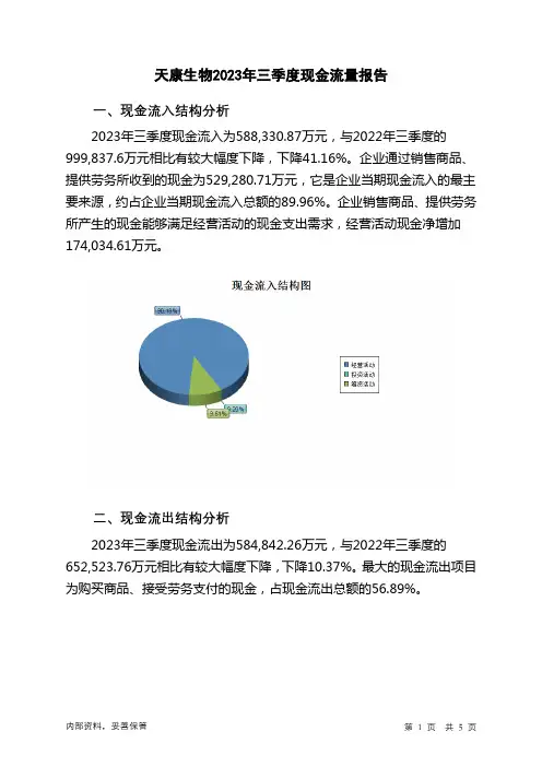 002100天康生物2023年三季度现金流量报告