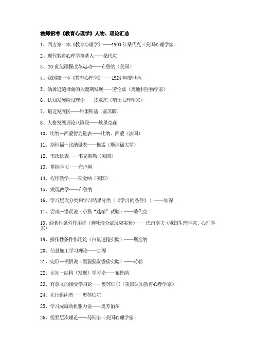 《教育心理学》人物、理论汇总