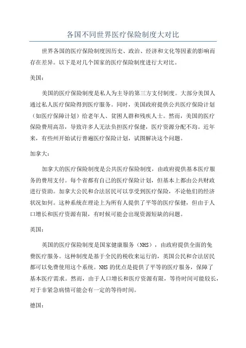 各国不同世界医疗保险制度大对比