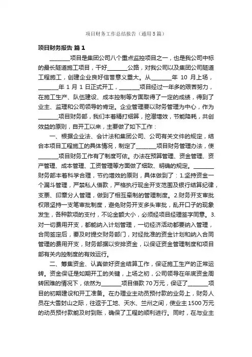 项目财务工作总结报告（通用5篇）
