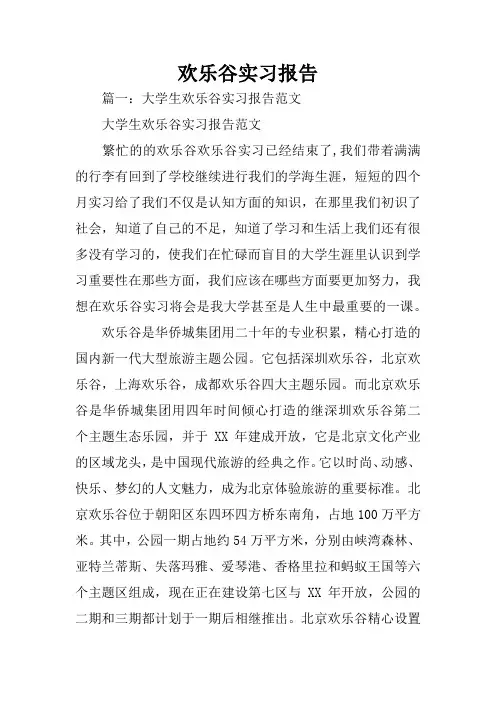 欢乐谷实习报告