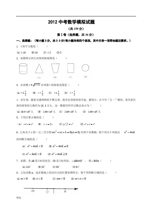 详细版2012中考数学模拟试题.doc