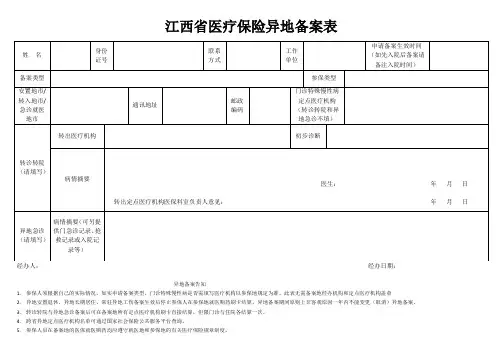 江西省医疗保险异地备案表(样表)