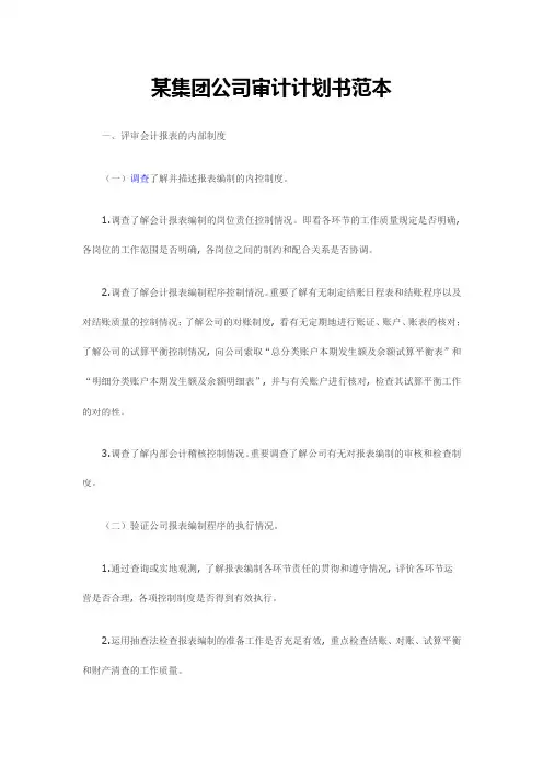 集团企业审计计划书范本