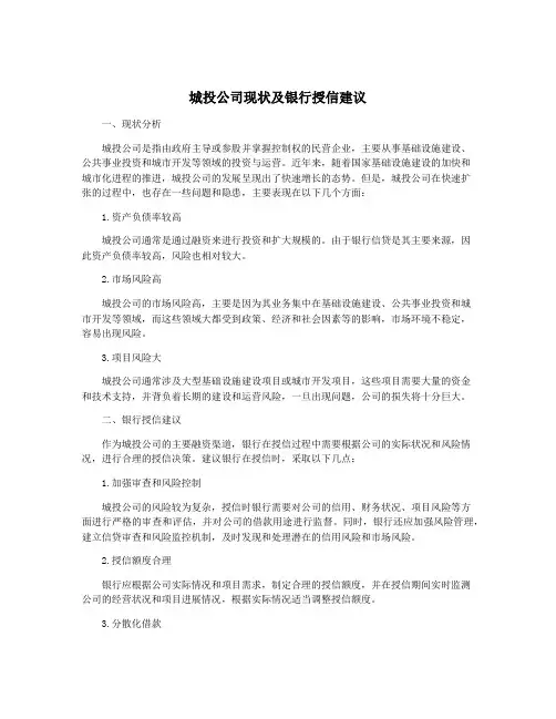 城投公司现状及银行授信建议