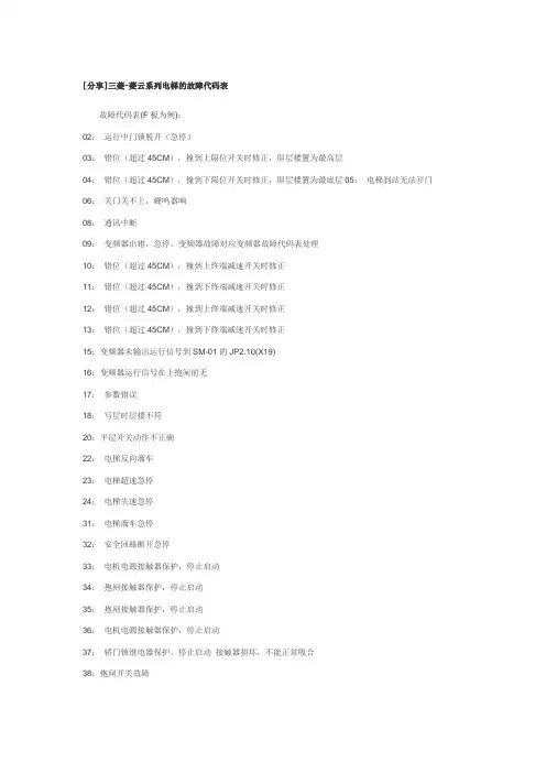 分享]三菱-菱云系列电梯的故障代码表