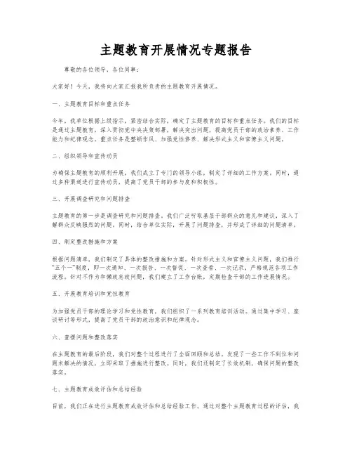 主题教育开展情况专题报告