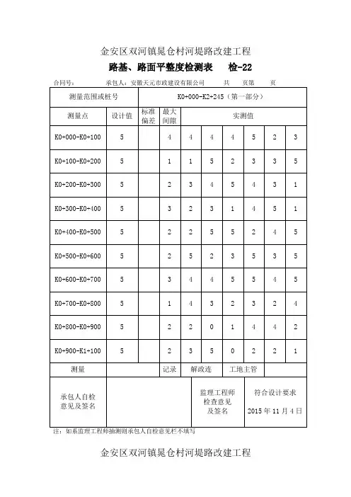 路基、路面平整度检测表