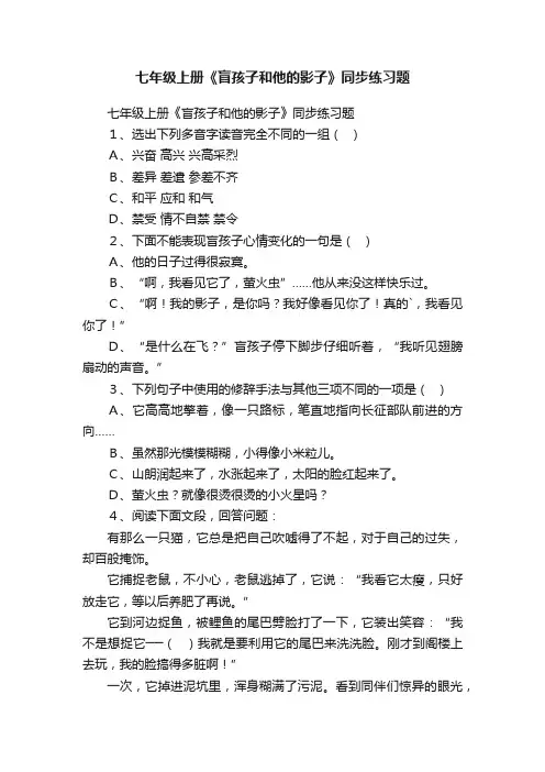 七年级上册《盲孩子和他的影子》同步练习题