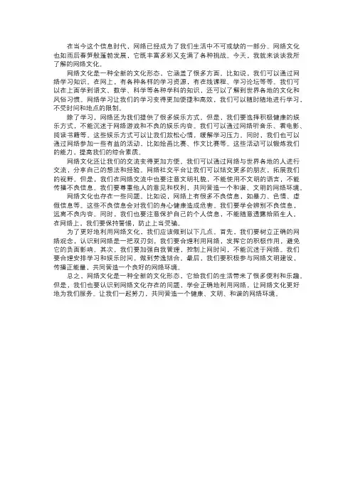 我了解的网络文化