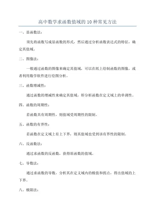 高中数学求函数值域的10种常见方法
