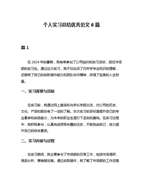 个人实习总结优秀范文6篇