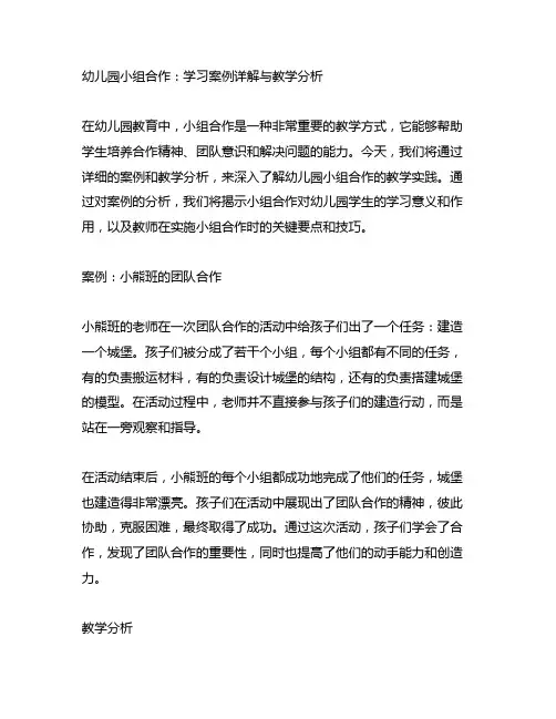 幼儿园小组合作：学习案例详解与教学分析