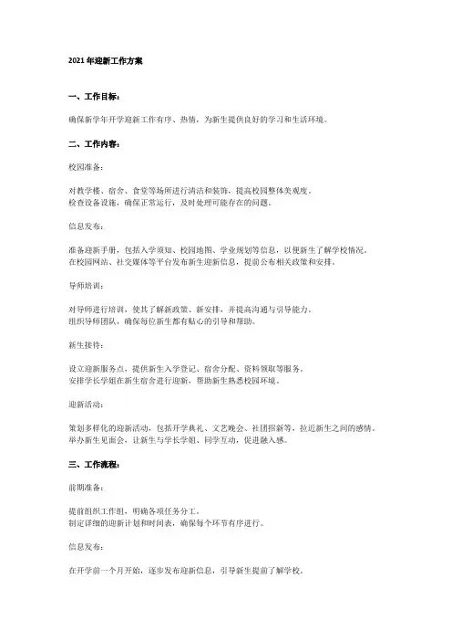 2021年迎新工作方案