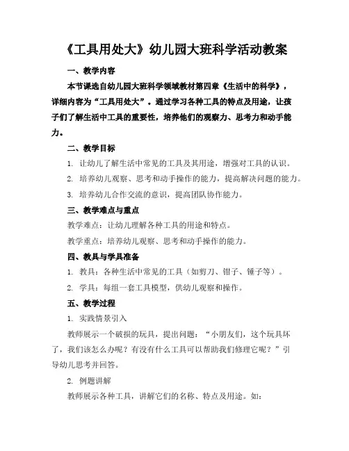 《工具用处大》幼儿园大班科学活动教案