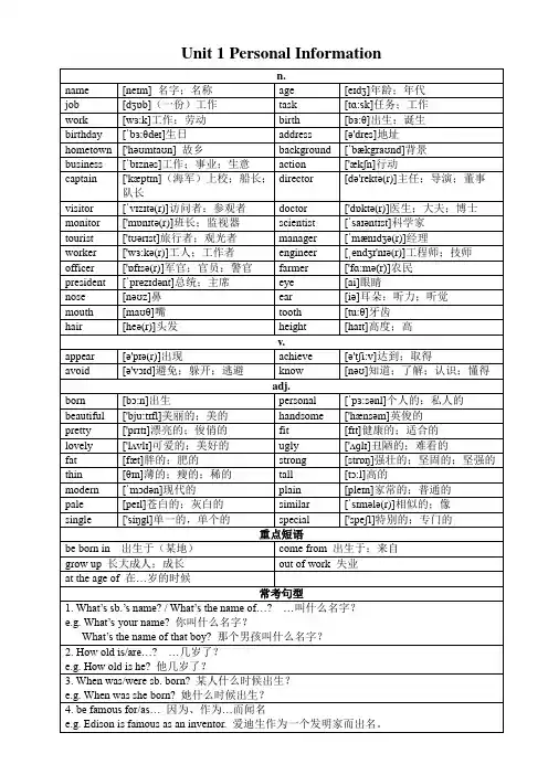 Unit 1 单词表