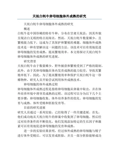 天祝白牦牛卵母细胞体外成熟的研究