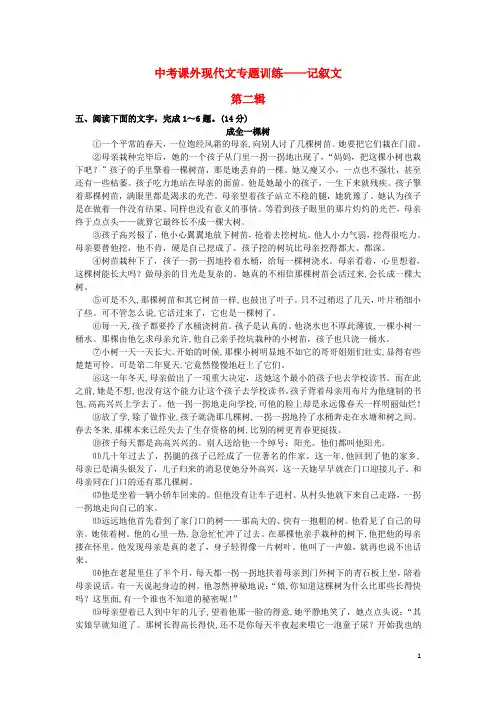 中考语文 课外现代文专题训练 记叙文(第二辑) 新人教版