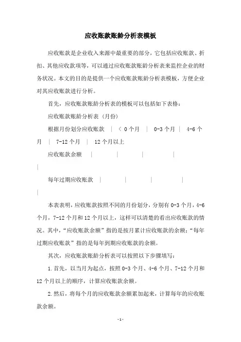 应收账款账龄分析表模板