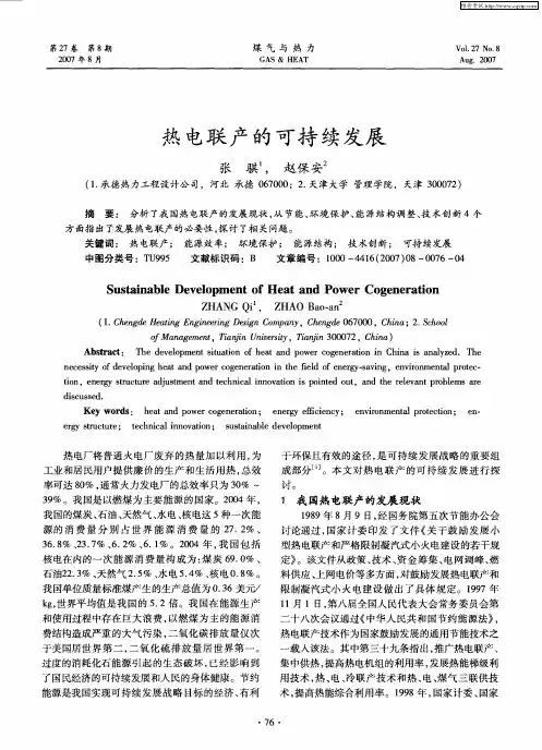 热电联产的可持续发展
