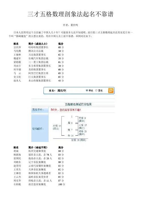 三才五格数理剖象法起名不靠谱