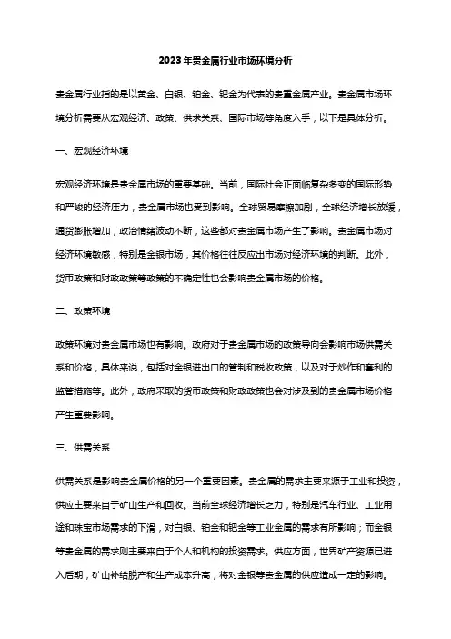 2023年贵金属行业市场环境分析