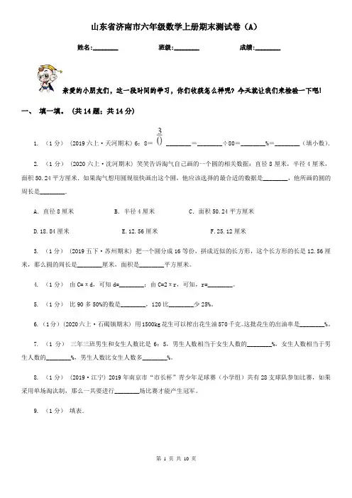 山东省济南市六年级数学上册期末测试卷(A)