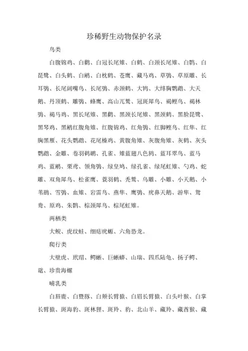 珍稀野生动物保护名录
