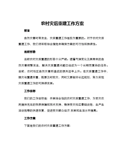 农村灾后重建工作方案