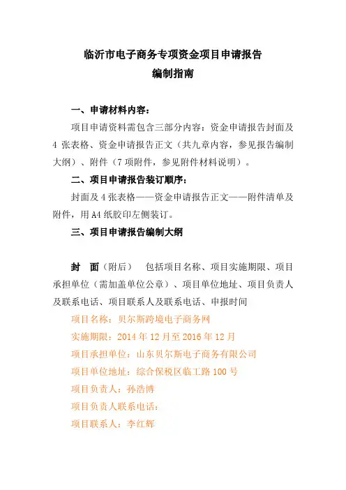 临沂市电子商务专项资金项目申请报告--跨境平台