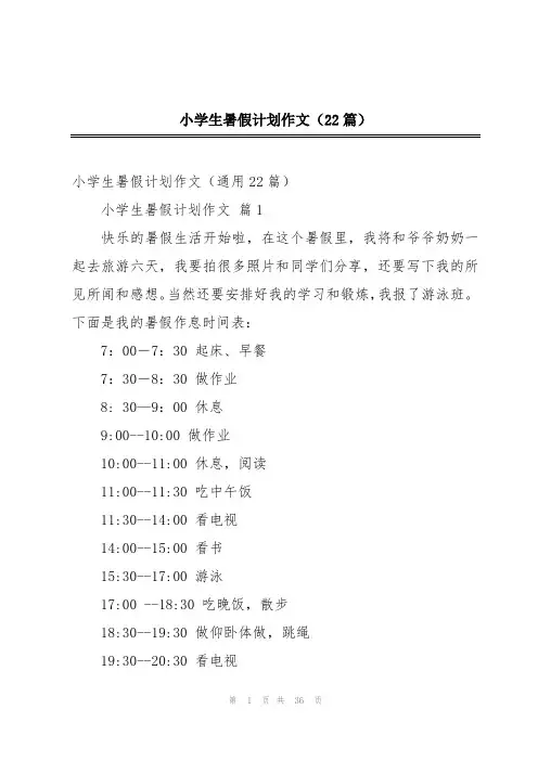 小学生暑假计划作文(22篇)