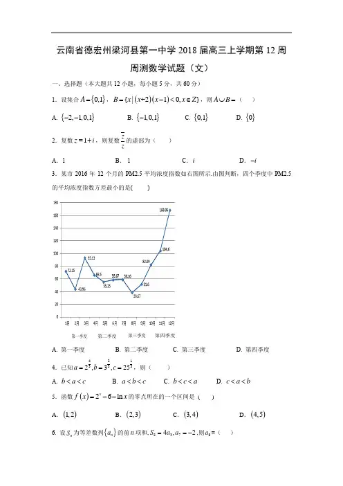 【数学】云南省德宏州梁河县第一中学2018届高三上学期第12周周测试题(文)