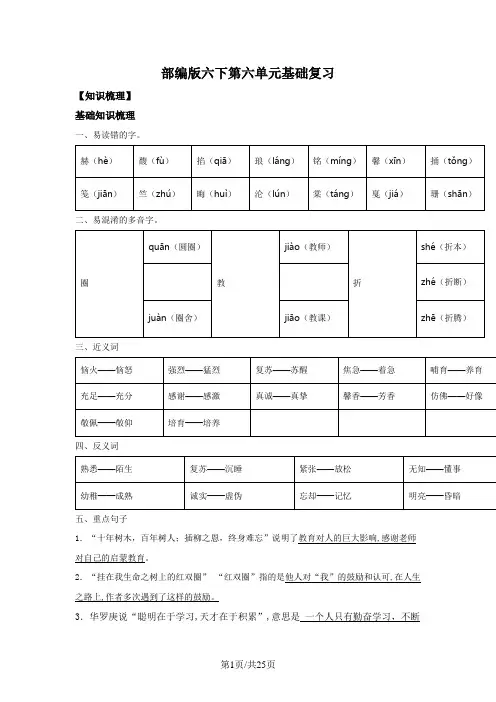 部编版语文六年级下册第六单元知识清单+检测