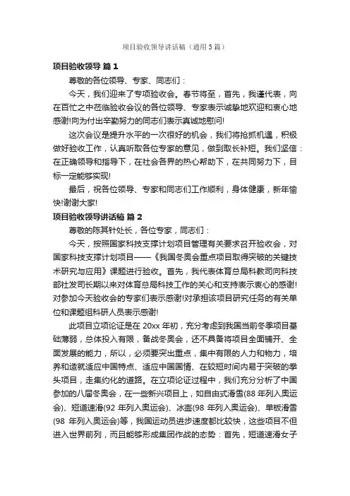 项目验收领导讲话稿（通用3篇）