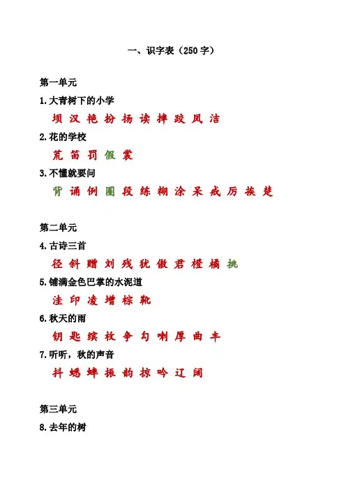 最新人教版小学五年级语文上册课本内生字词汇总