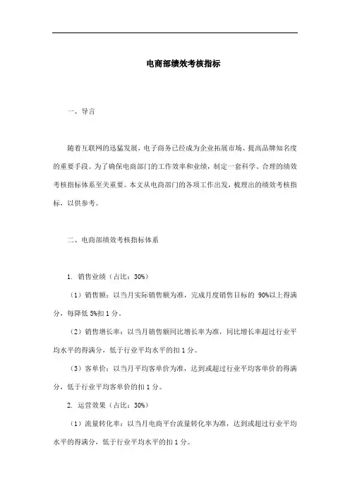 电商部绩效考核指标