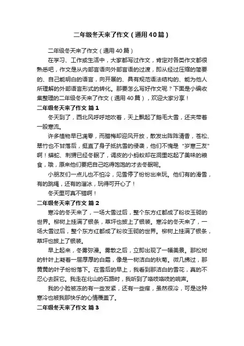 二年级冬天来了作文（通用40篇）