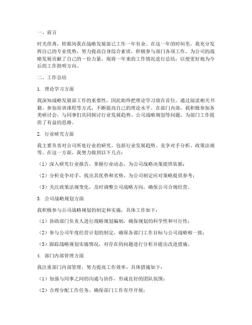战略发展部个人工作总结