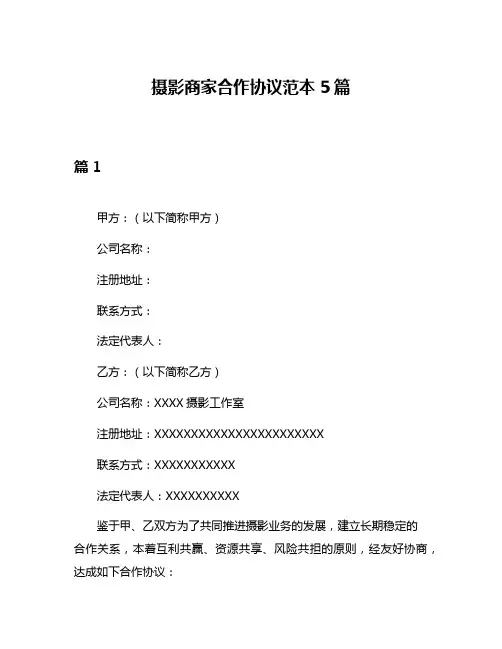 摄影商家合作协议范本5篇