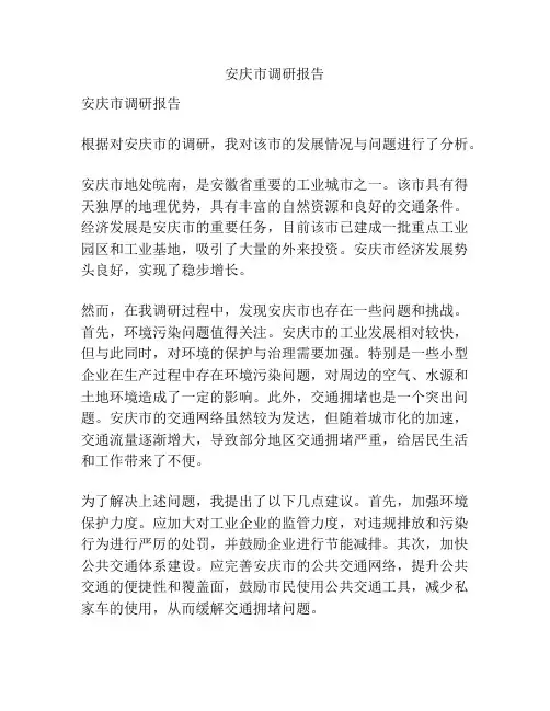 安庆市调研报告