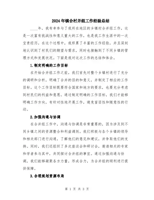 2024年镇合村并组工作经验总结