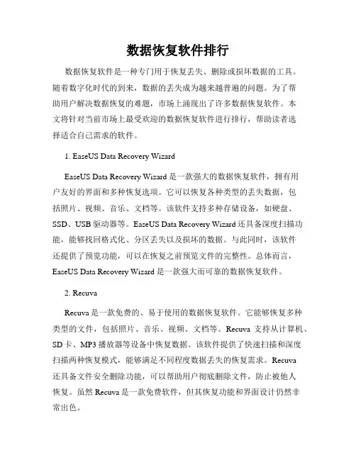 数据恢复软件排行