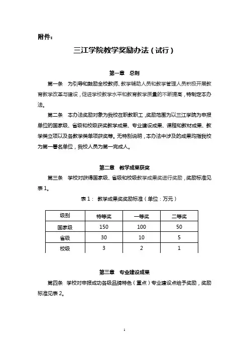 南京工程学院优秀教育教学成果奖励办法暂行-三江学院