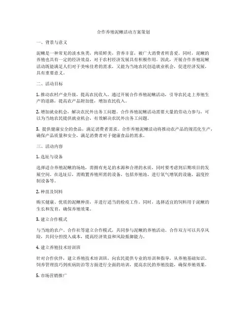合作养殖泥鳅活动方案策划