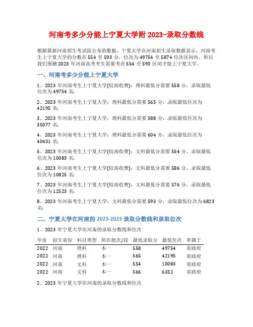 河南考多少分能上宁夏大学附2023-录取分数线
