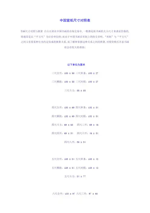 宣纸尺寸对照表及书法创作常用知识