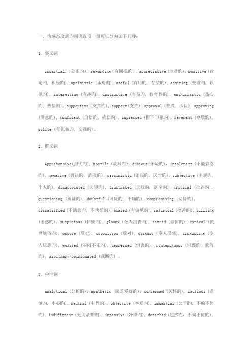 2023年考研英语阅读态度题选项归纳