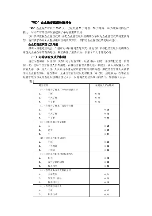 WD企业经营组织诊断报告