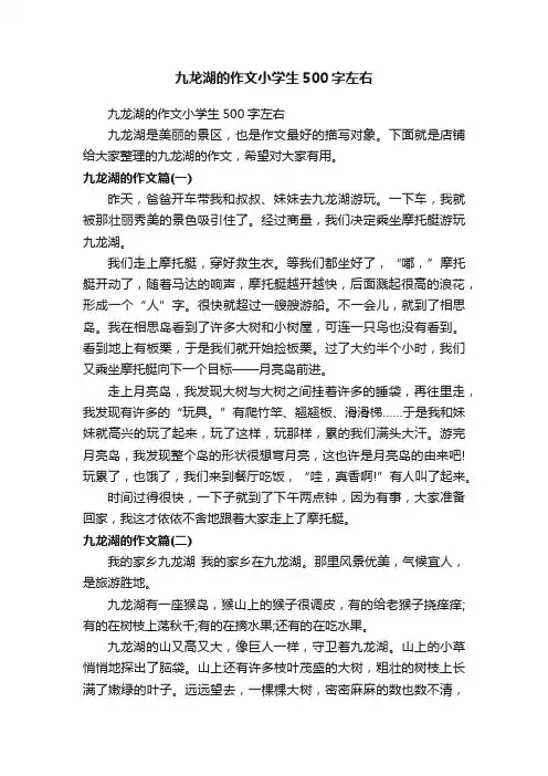 九龙湖的作文小学生500字左右