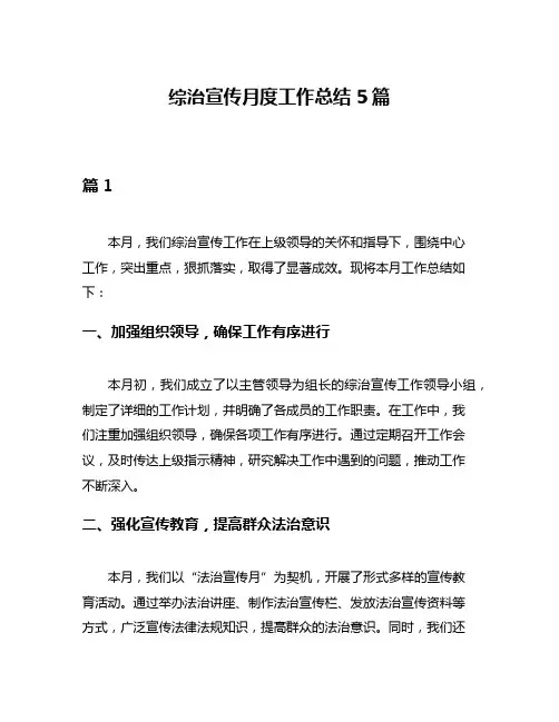 综治宣传月度工作总结5篇
